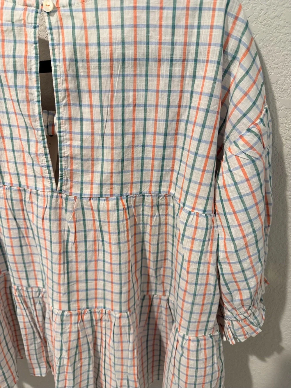 NWT Anthropologie White Plaid Tie-Back Peplum Blouse